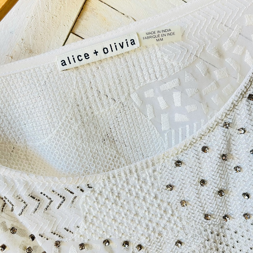 Alice + Olivia white rhinestone blouse